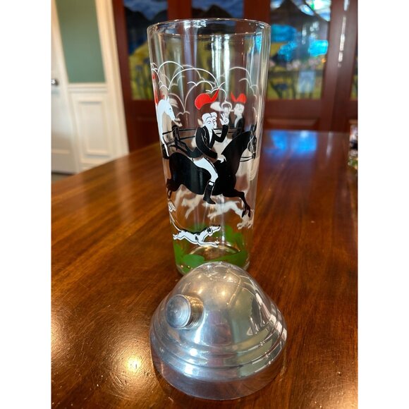 Hazel Atlas Fox Hunt Cocktail Shaker With Shot Glasses. - Picture 11 of 12